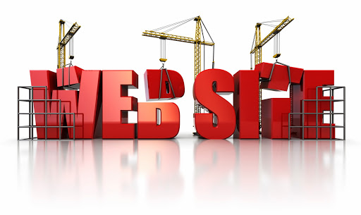 3d illustration of three cranes building text 'web site' over white background