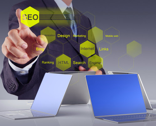 businessman hand showing search engine optimization SEO as concept